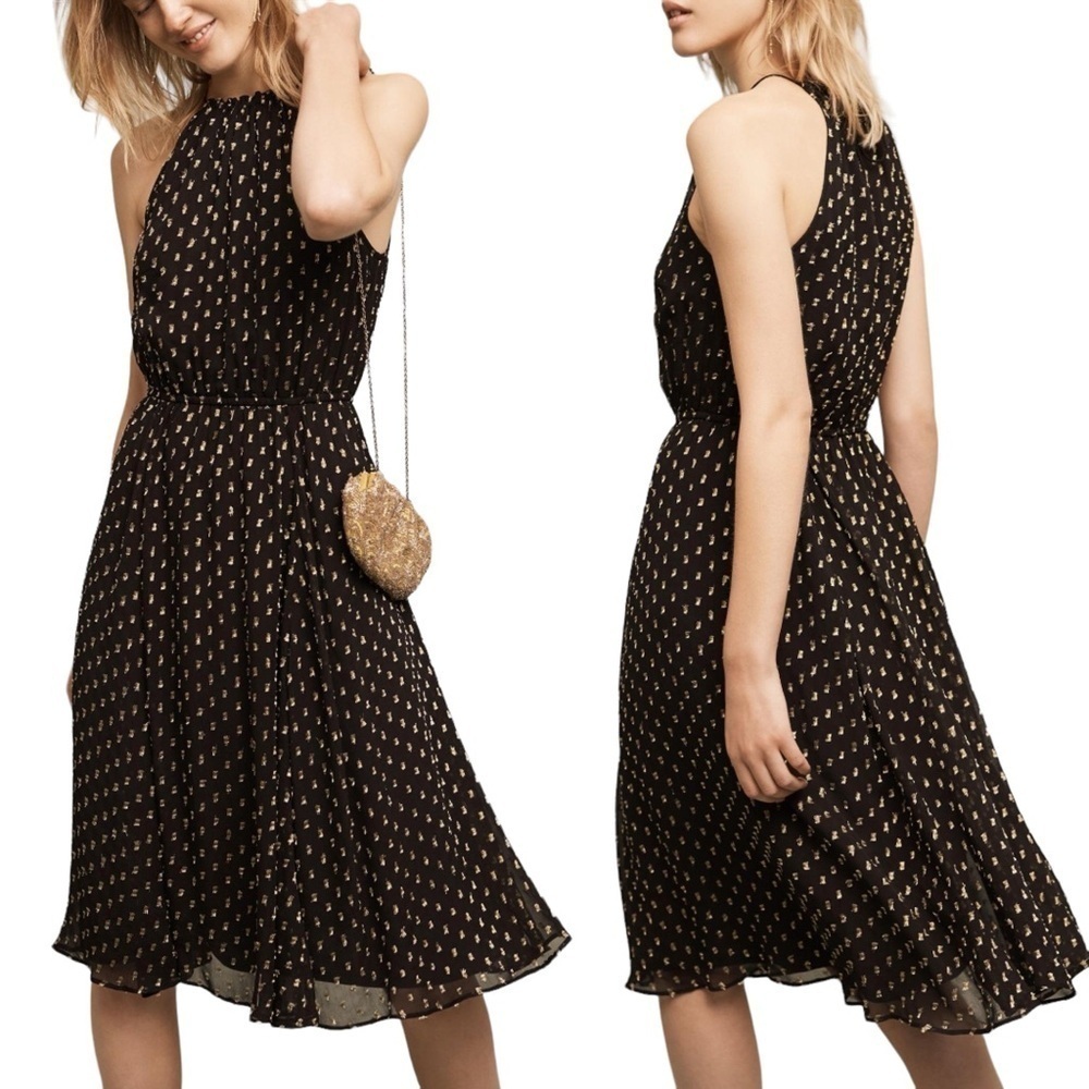 PLENTY BY TRACY REESE x ANTHROPOLOGIE Golden Dots Halter Dress